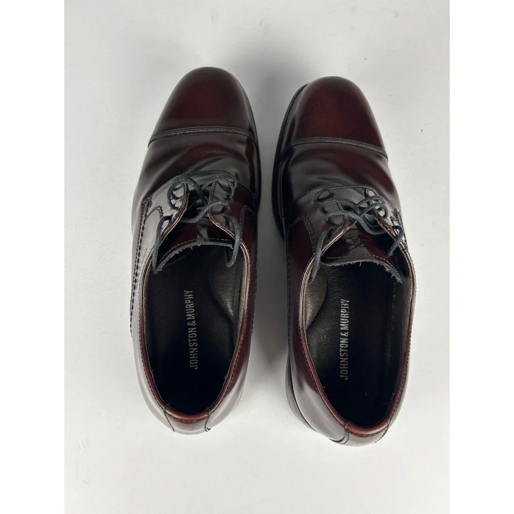Johnston & Murphy Atchison Cap Toe Derby Dress Shoes 9.5M Burgundy Leather Mens